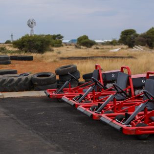 Nelo's farmyard and adventure go karts parked on the track